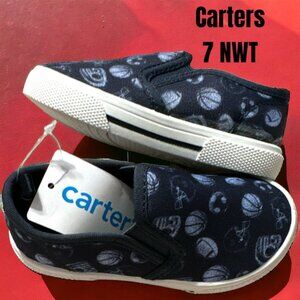NEW-Carter's 7 Toddler Boy's Slip-On Shoes Sports Theme Sneakers Blue